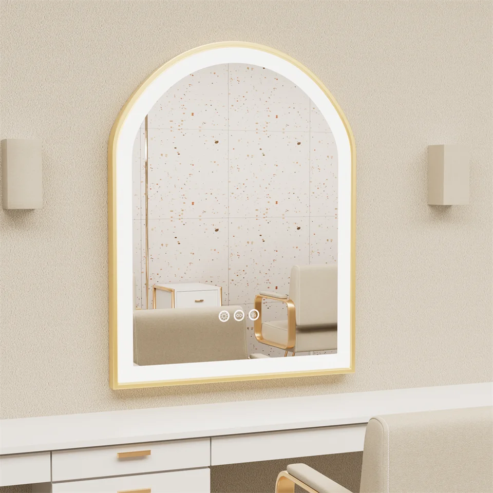 LUVODI Arch Framed LED Bathroom Mirror High-End Wall Mounted Toilet Washroom Dressing Makeup Mirror with Demister