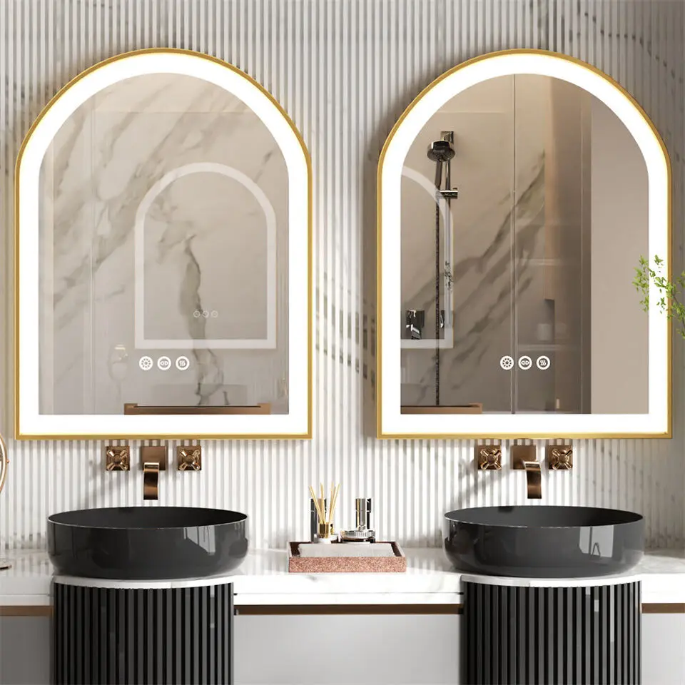 LUVODI Arch Framed LED Bathroom Mirror High-End Wall Mounted Toilet Washroom Dressing Makeup Mirror with Demister