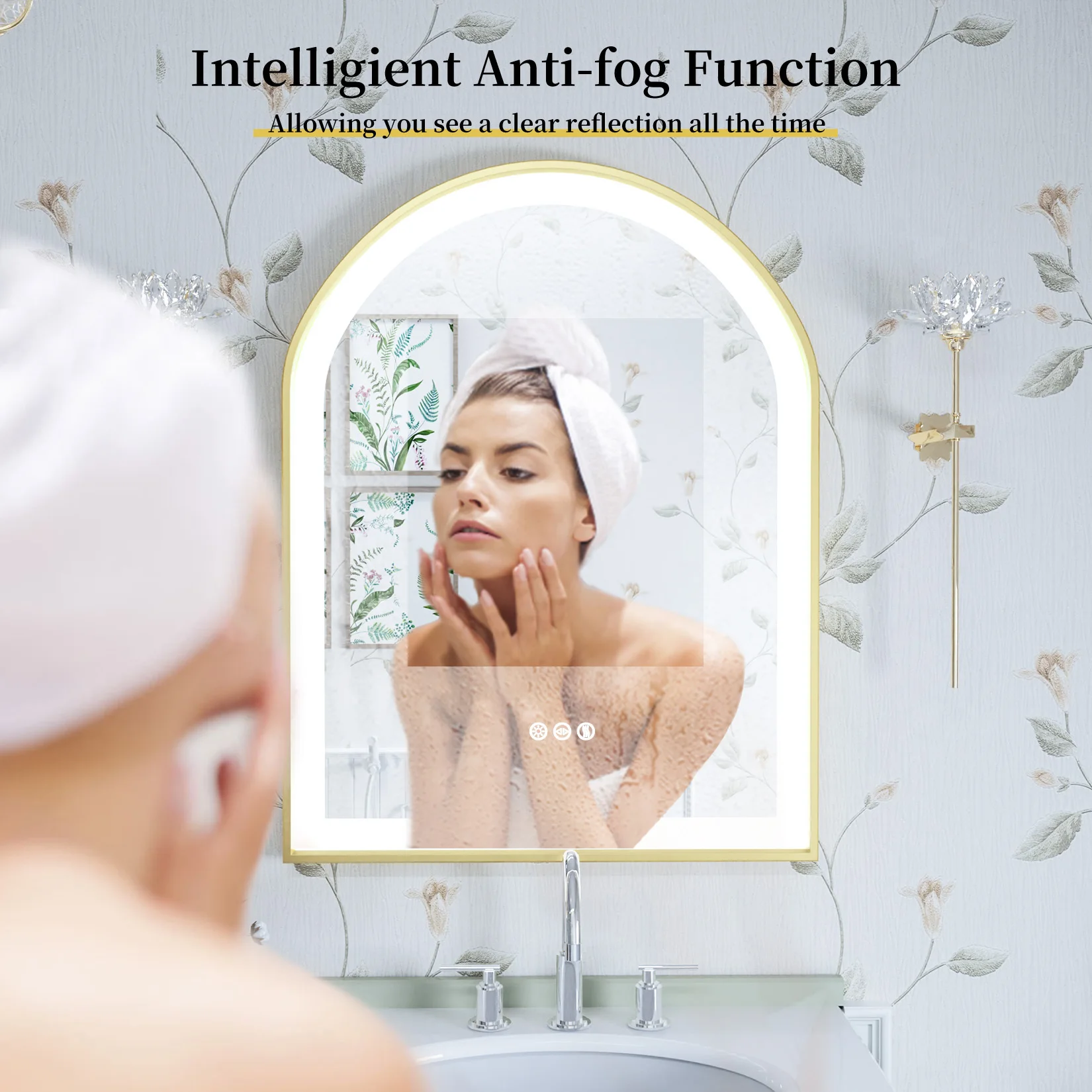 LUVODI Arch Framed LED Bathroom Mirror High-End Wall Mounted Toilet Washroom Dressing Makeup Mirror with Demister