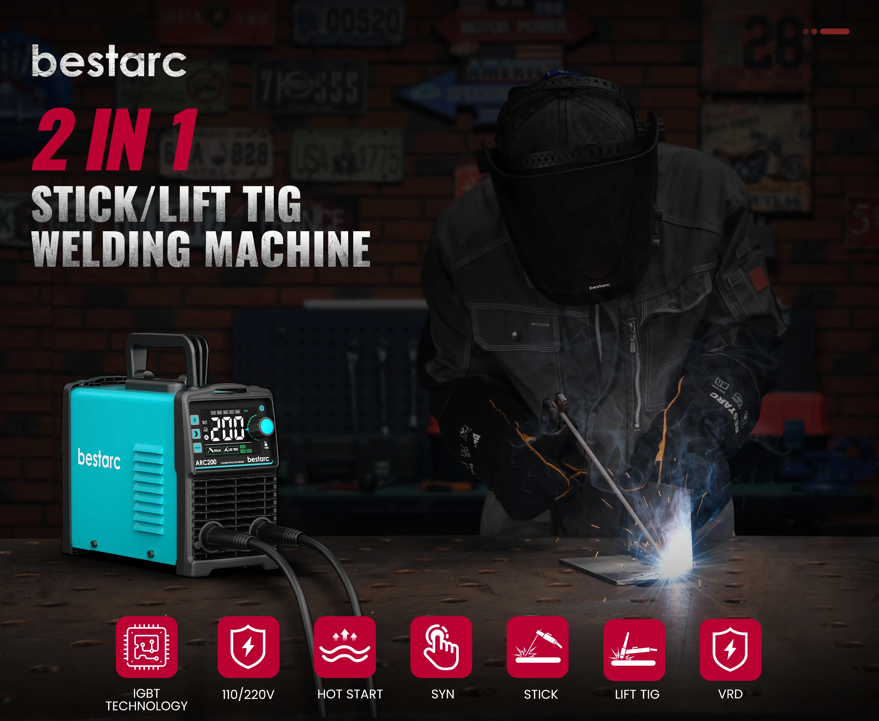 Bestarc 200A Stick Welder ARC MMA Lift TIG 220V IGBT Inverter LED Display Hot Start