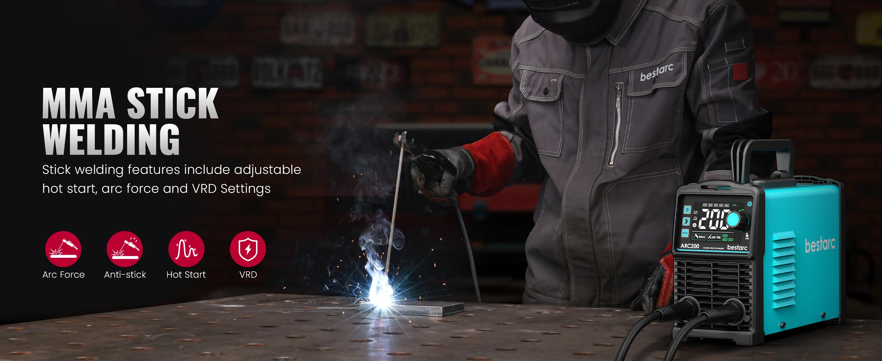 Bestarc 200A Stick Welder ARC MMA Lift TIG 220V IGBT Inverter LED Display Hot Start