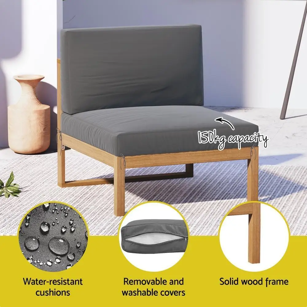 4 Piece Outdoor Wooden Sofa Set Patio Lounge Furniture with Coffee Table and Cushions