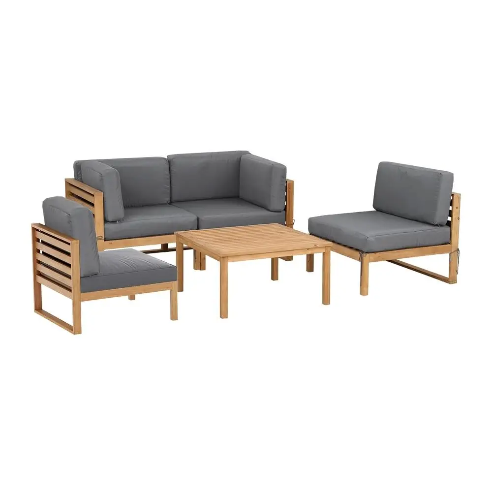 4 Piece Outdoor Wooden Sofa Set Patio Lounge Furniture with Coffee Table and Cushions