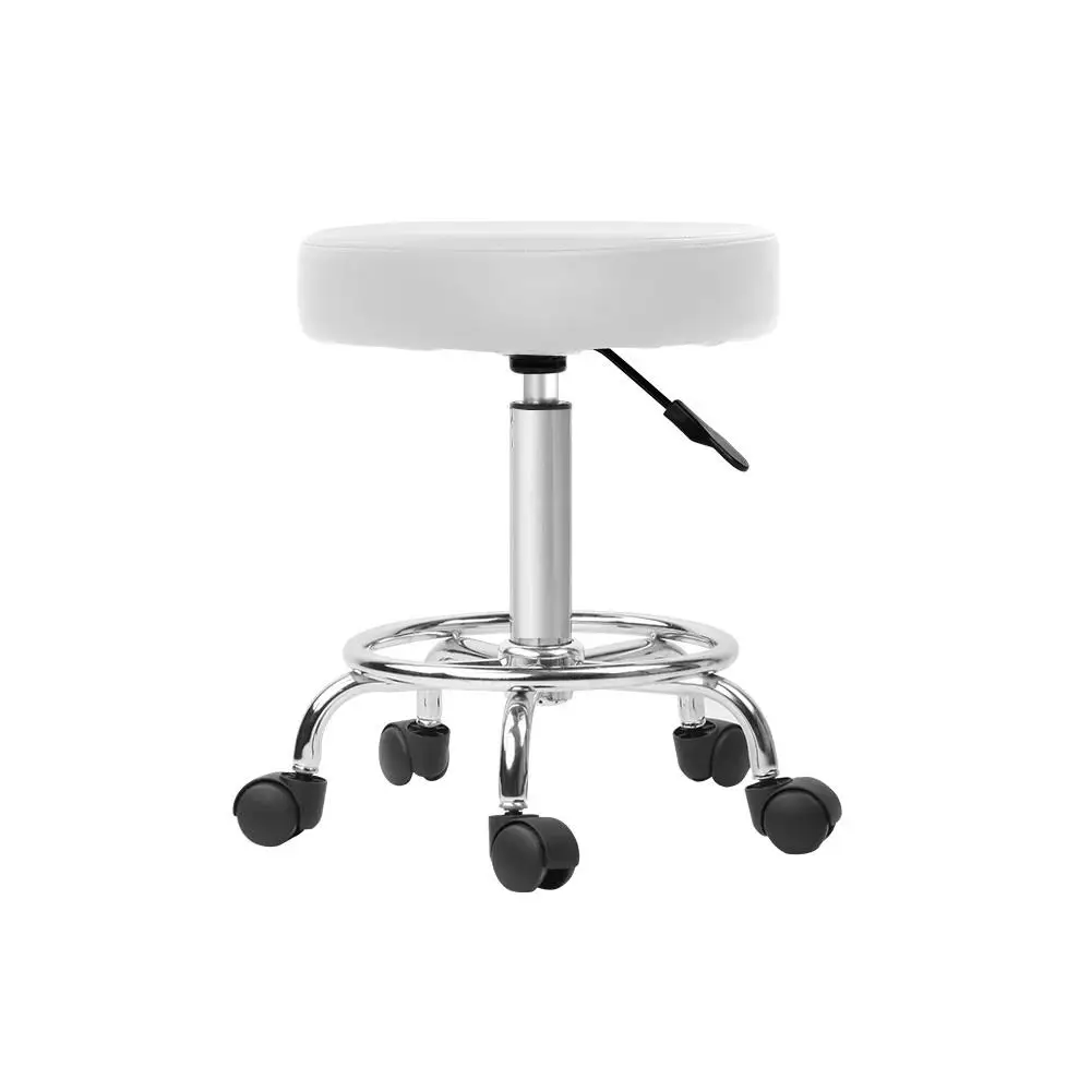 Set of 2 White Round Swivel Salon Stools Adjustable Height Chair for Beauty Spa Tattoo Reception Use