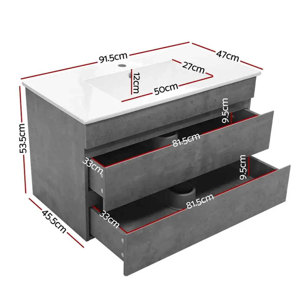 915mm Grey Bathroom Vanity Unit with Basin Modern Freestanding Sink Cabinet Compact Storage Wash Basin Set