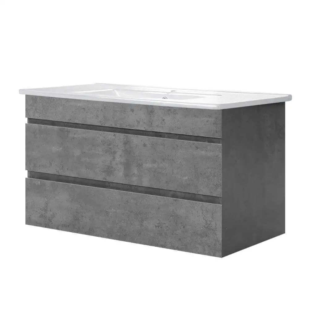 915mm Grey Bathroom Vanity Unit with Basin Modern Freestanding Sink Cabinet Compact Storage Wash Basin Set