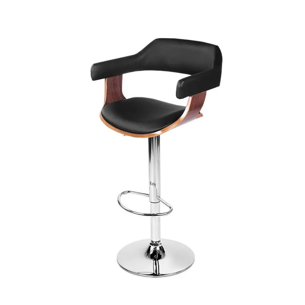 Black Leather Gas Lift Bar Stool with Armrest Adjustable Swivel Counter Chair