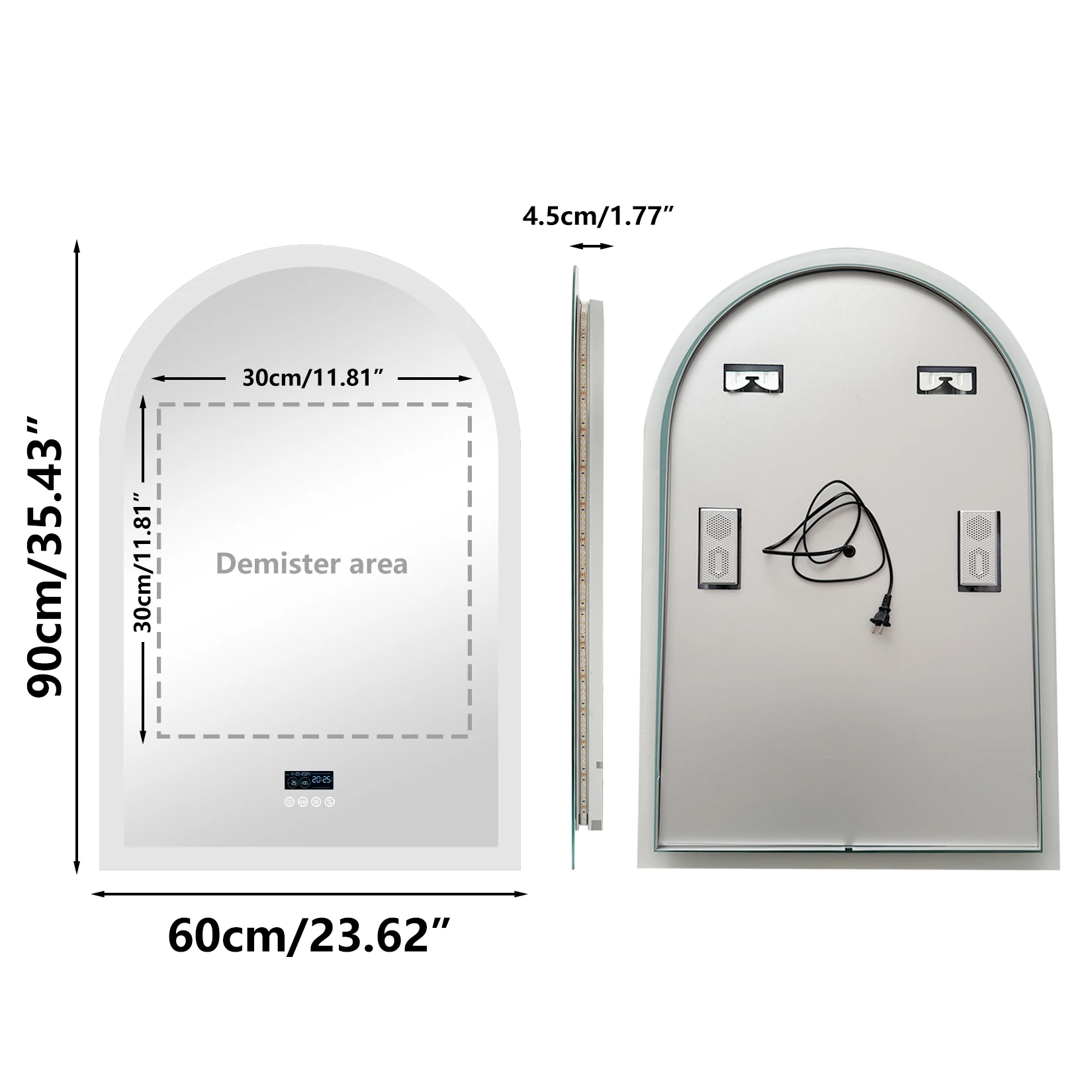 LUVODI Arched Bluetooth Bathroom Mirror with LED Backlight Dimmable Fogless Vanity Mirror with Time And Temperature Display