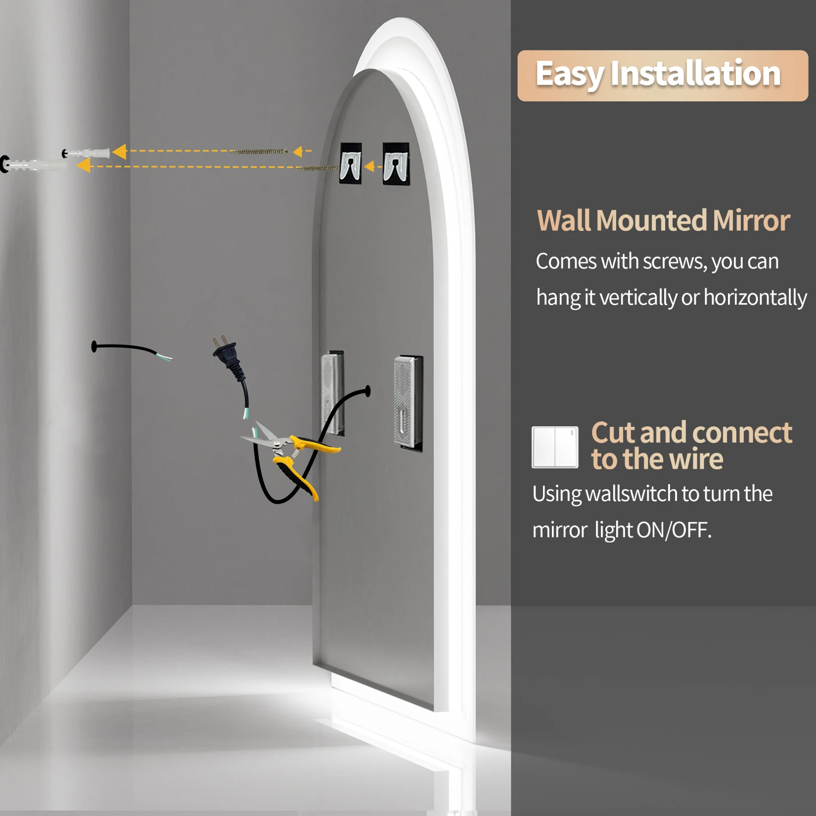LUVODI Arched Bluetooth Bathroom Mirror with LED Backlight Dimmable Fogless Vanity Mirror with Time And Temperature Display