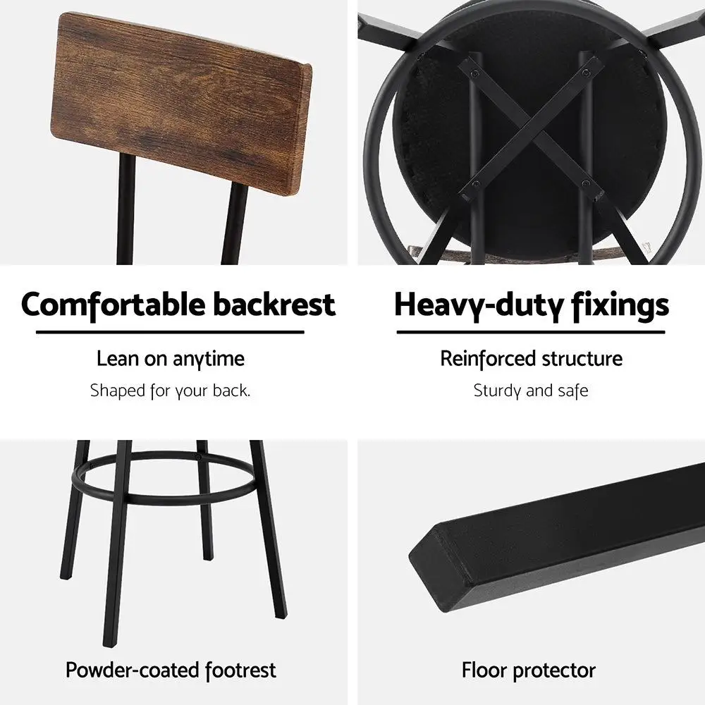 Set of 4 Industrial Upholstered Bar Stools Steel Frame Scratch Resistant Counter Chairs