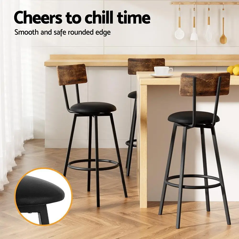 Set of 4 Industrial Upholstered Bar Stools Steel Frame Scratch Resistant Counter Chairs