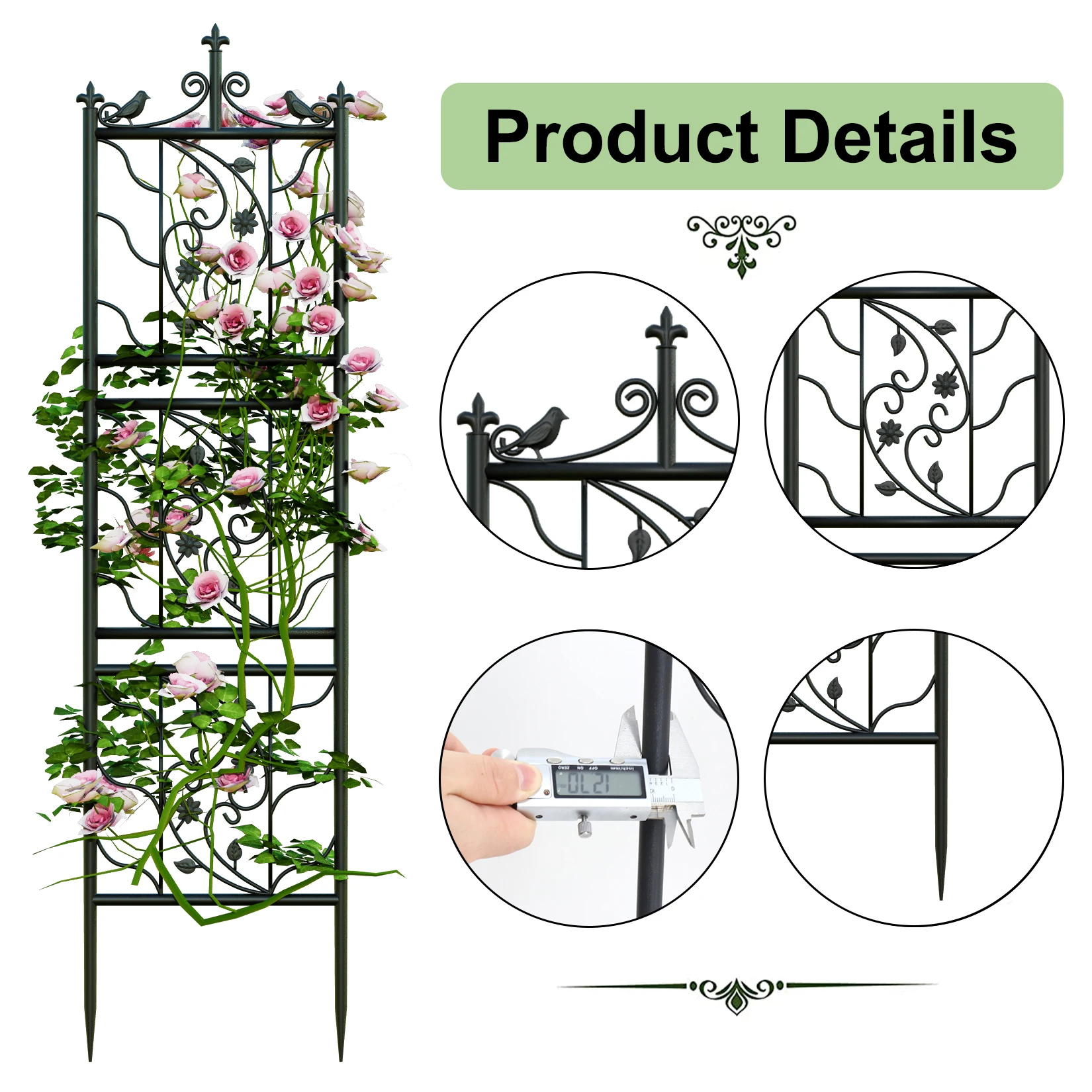 2pcs Metal Garden Trellis 172cm Height Durable Decorative Plant Support Stakes for Outdoor Climbing Plants