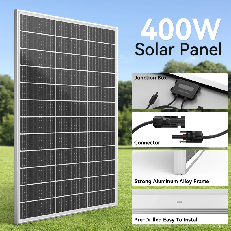 RVPOZWER 400W Rigid Solar Panel White Frame N-Type Monocrystalline Cells High Conversion Efficiency Waterproof PV Panel for Home Farm Outdoor Camping Off-Grid System Caravan