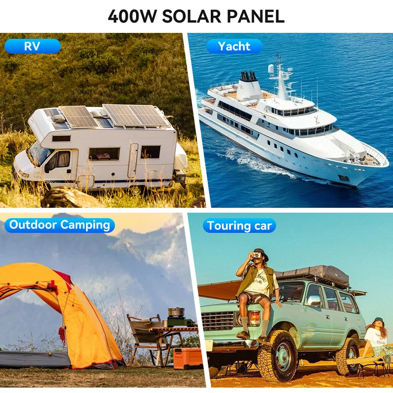 RVPOZWER 400W Rigid Solar Panel White Frame N-Type Monocrystalline Cells High Conversion Efficiency Waterproof PV Panel for Home Farm Outdoor Camping Off-Grid System Caravan