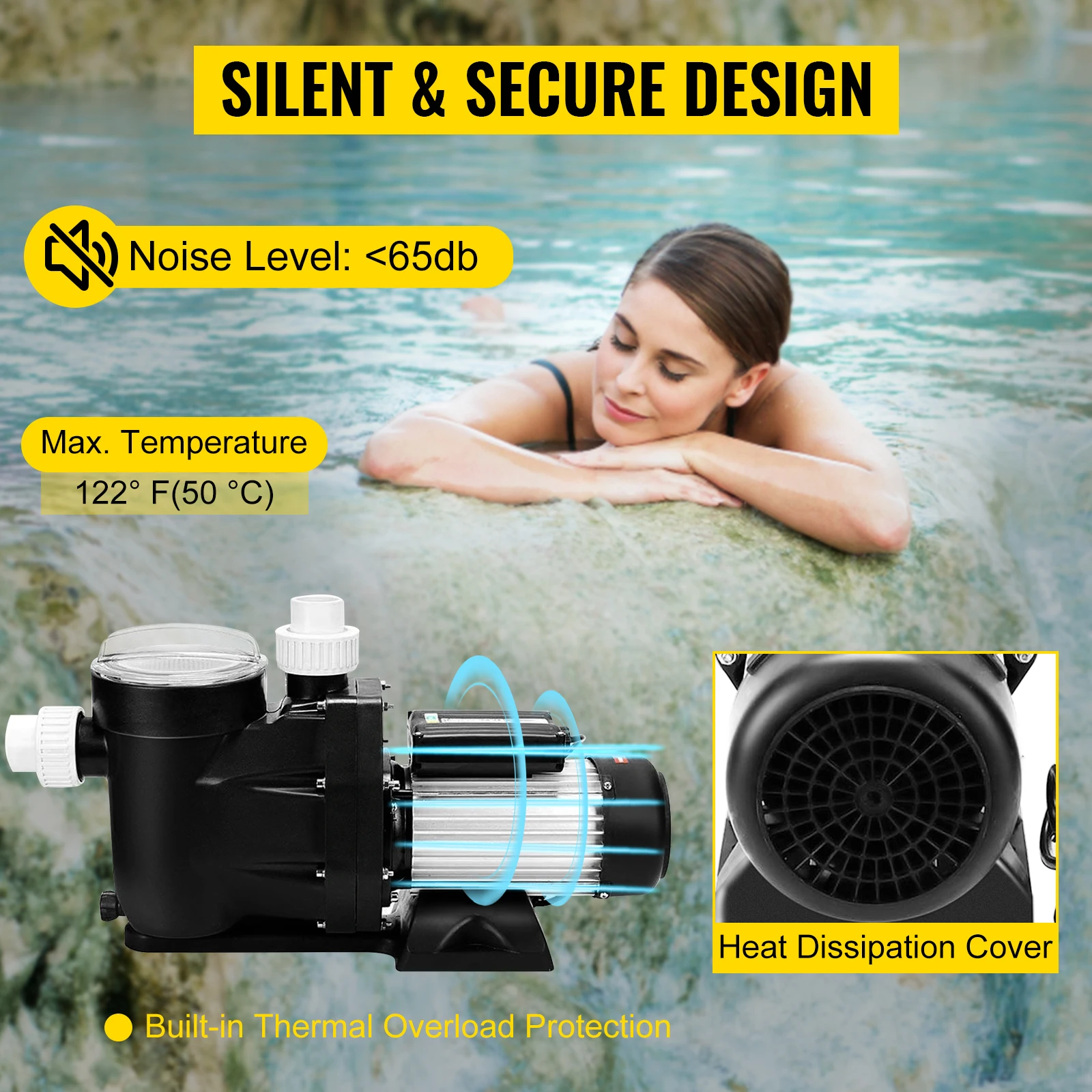 SucceBuy2.5HP Pool Pump Motor With Strainer Basket 1850W Water Pump Aquarium Swimming Pool Pump Circulation Pump Above In Ground