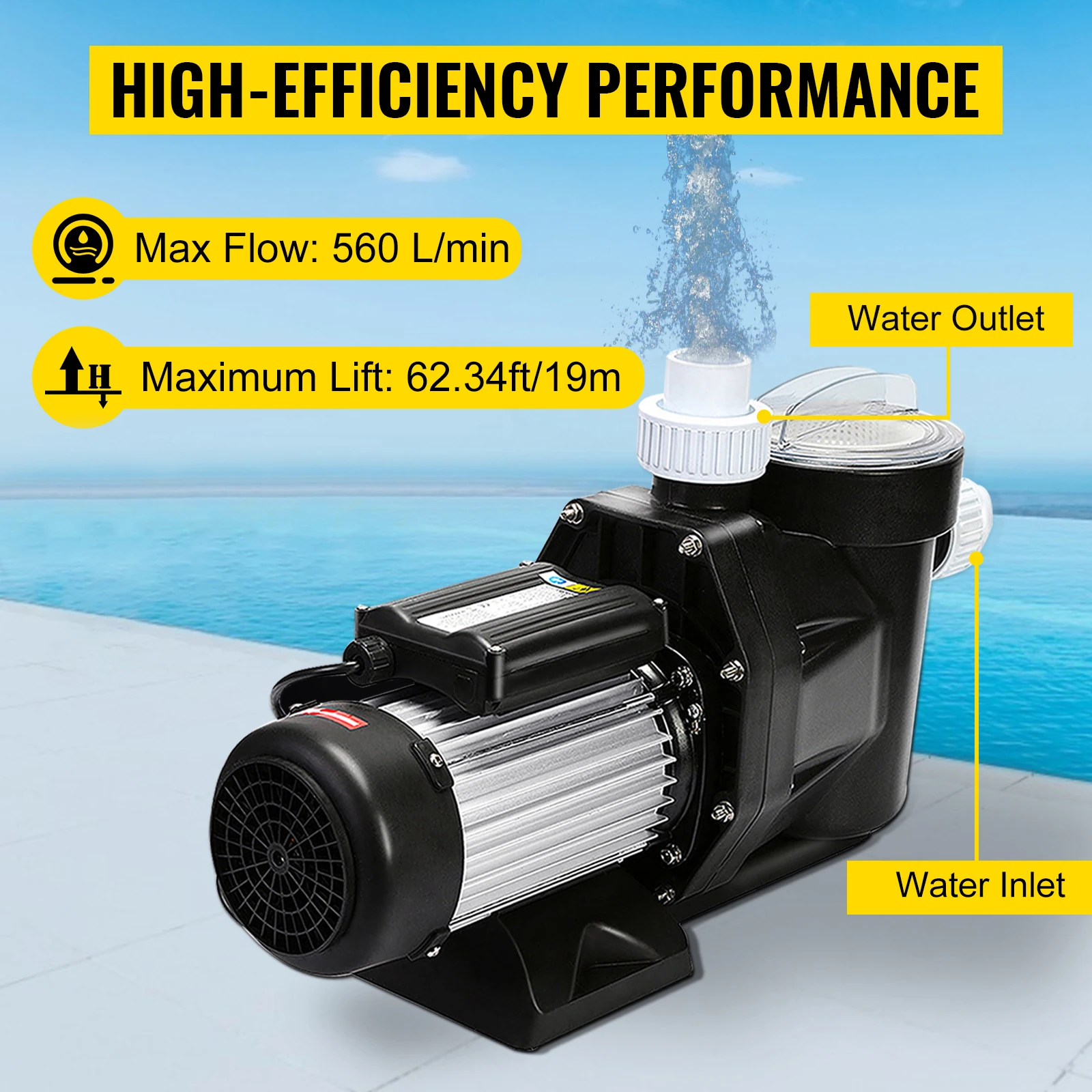 SucceBuy2.5HP Pool Pump Motor With Strainer Basket 1850W Water Pump Aquarium Swimming Pool Pump Circulation Pump Above In Ground