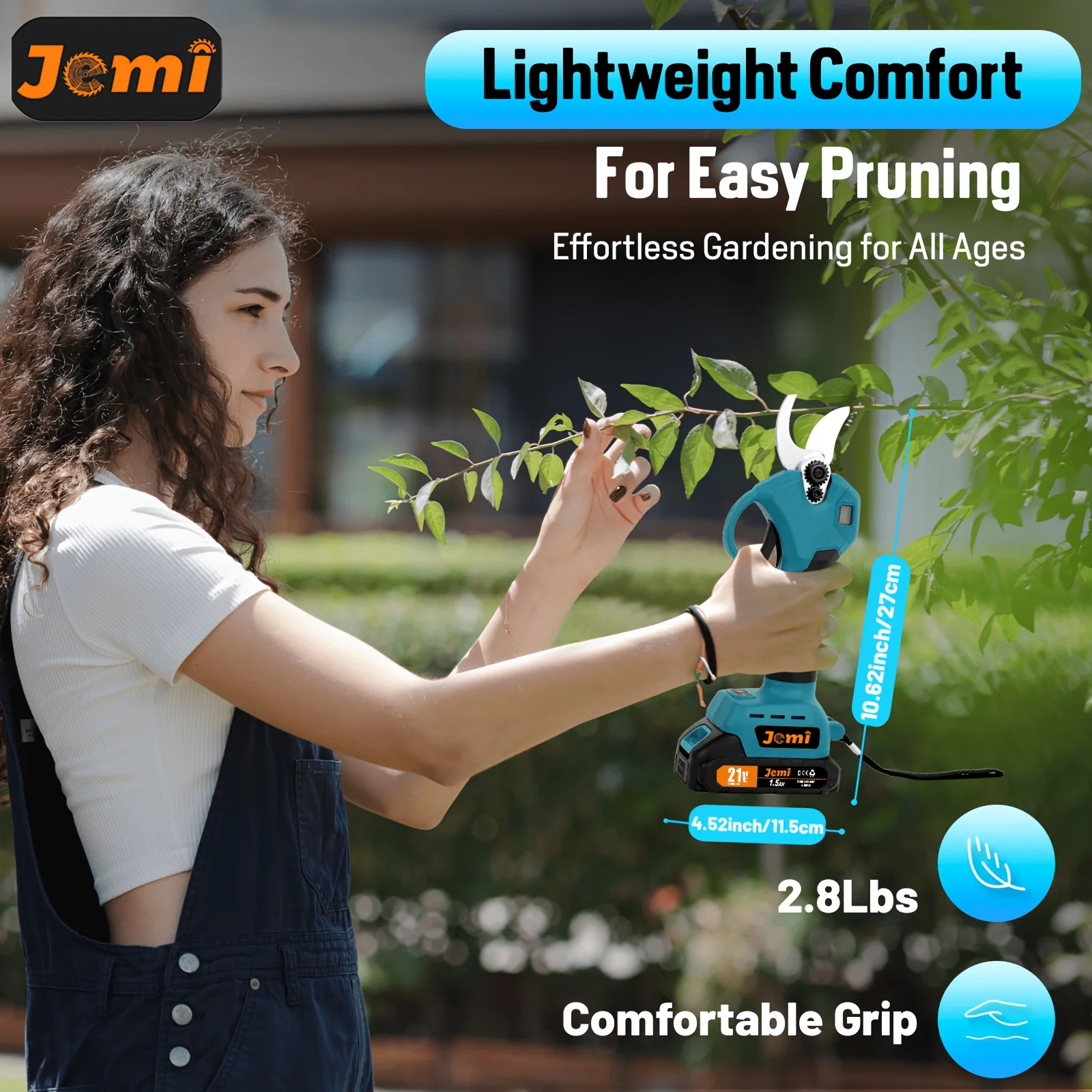 Jemi Tool brushless cordless electric pruning shears feature two cutting modes, suitable for gardening tree trimming and pot decoration. The sharp and sturdy blades can cut a maximum diameter of 30mm.