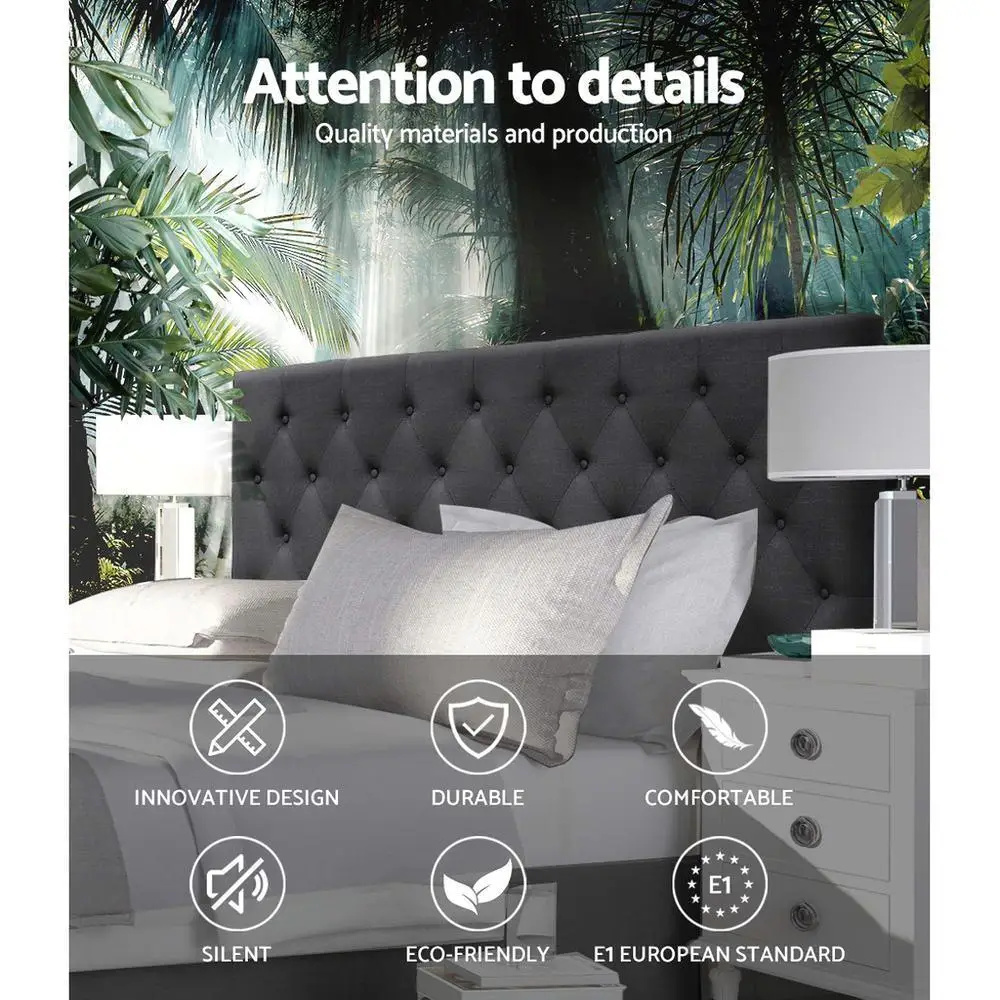 King Size Charcoal Fabric Upholstered Bed Headboard Bedroom Furniture