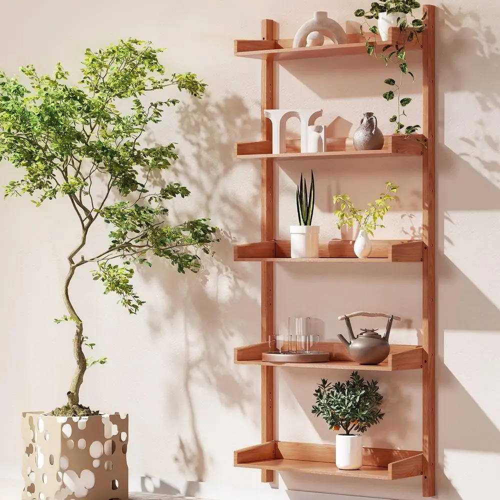 Bookshelf Floating Shelf Capiz Oak Wall Mounted Storage Display Shelf for Living Room Bedroom Home Decor