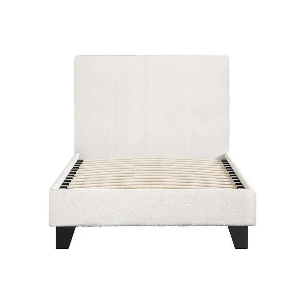 Single Size Boucle Upholstered Bed Frame Modern Soft Fabric Platform Bed for Bedroom Comfort Stylish Durable Design