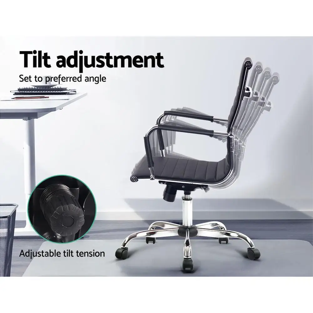 Office Chair Mid Back PU Leather Conference Chair Black Padded Ergonomic Swivel Desk Chair for Office Meeting Room Home Use