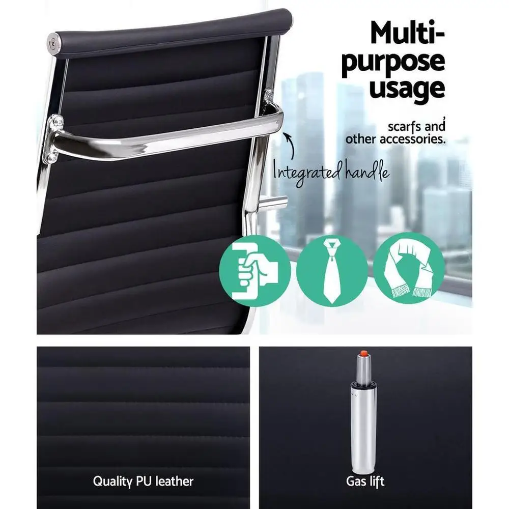 Office Chair Mid Back PU Leather Conference Chair Black Padded Ergonomic Swivel Desk Chair for Office Meeting Room Home Use