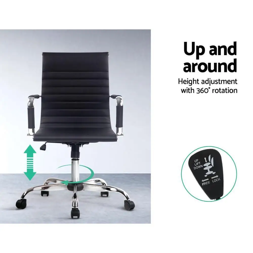 Office Chair Mid Back PU Leather Conference Chair Black Padded Ergonomic Swivel Desk Chair for Office Meeting Room Home Use