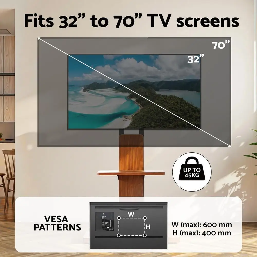 Universal Wood TV Stand Swivel Height Adjustable Tray for 32 to 70 Inch TVs