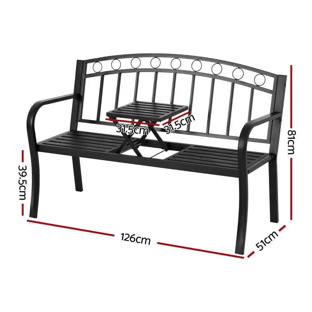 Outdoor Garden Bench Loveseat Steel Folding Patio Table Furniture Black Seat Outdoor Terrace Backyard Dual Seat Lounge Chair