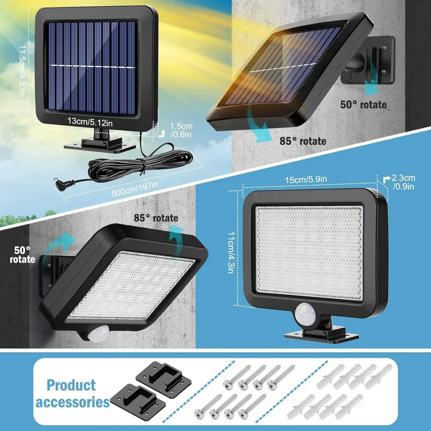 56LED Solar Lights Split Wall Lamp Motion Sensor Sunlight Light 3 Mode Outdoor Waterproof Emergency Street Garden Security Light