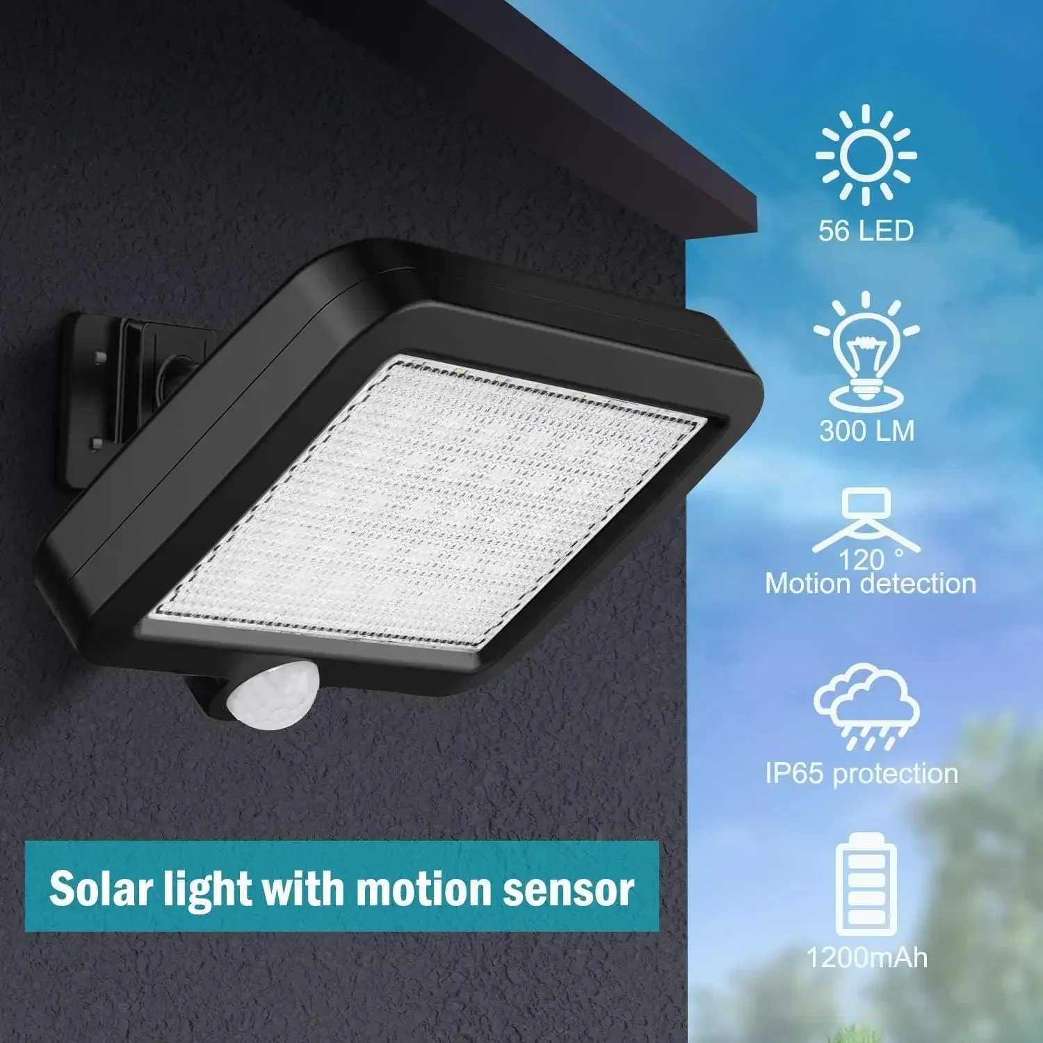 56LED Solar Lights Split Wall Lamp Motion Sensor Sunlight Light 3 Mode Outdoor Waterproof Emergency Street Garden Security Light