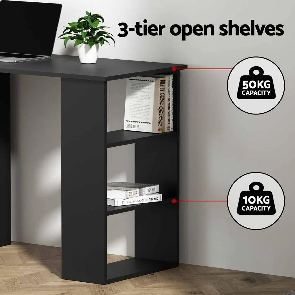 120cm Computer Desk with 3 Drawers and Open Shelves Ergonomic Armless Office Chair with Wheels Height Adjustable for home Office Study