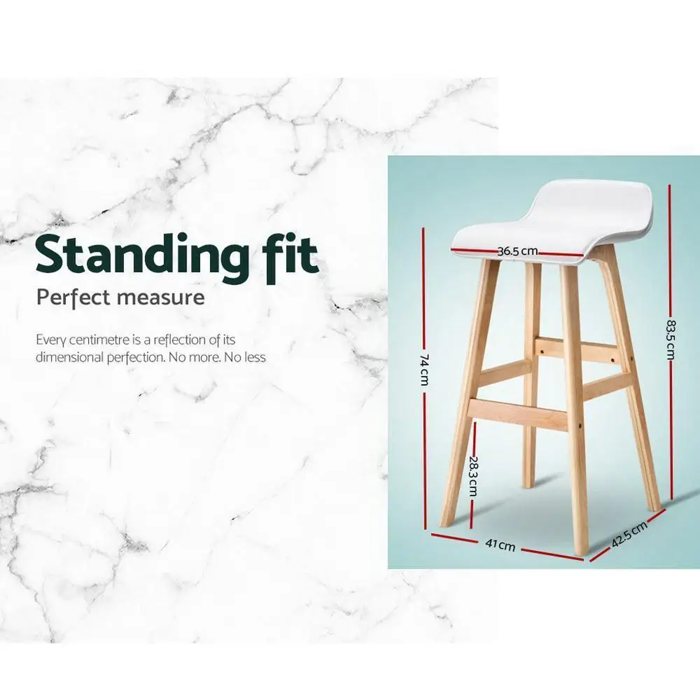 2 Pack Wooden Bar Stools White Counter Height Kitchen Seating Modern Solid Wood Stools