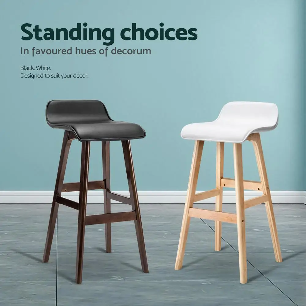 2 Pack Wooden Bar Stools White Counter Height Kitchen Seating Modern Solid Wood Stools