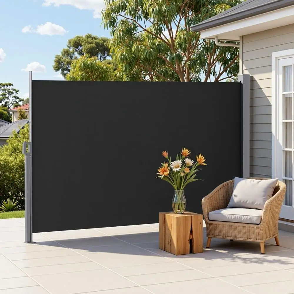 Retractable Side Awning Outdoor Sun Shade Privacy Screen 1.8x3M Black Patio Wind Blocker