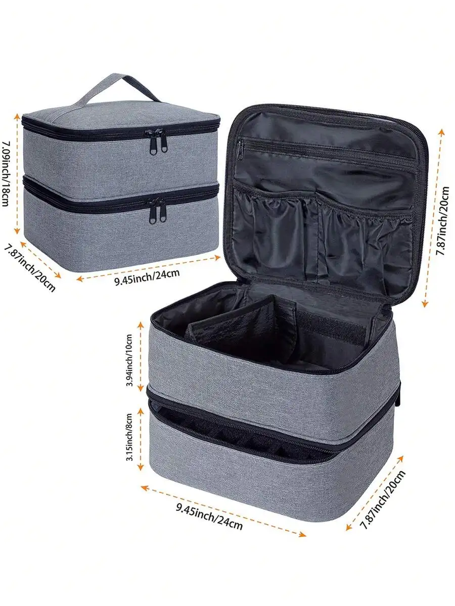 30-Bottle Nail Polish Storage Box With Tool Organizer Bag And Adjustable Dividers, Dual-Layer Design, Cosmetic Makeup Bag For