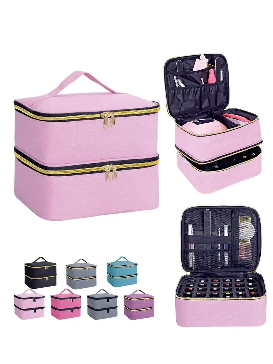 30-Bottle Nail Polish Storage Box With Tool Organizer Bag And Adjustable Dividers, Dual-Layer Design, Cosmetic Makeup Bag For