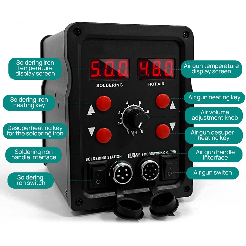 700W Solder Rework Station 2 in 1 Soldering Iron Kit Hot Air Heat Gun Station