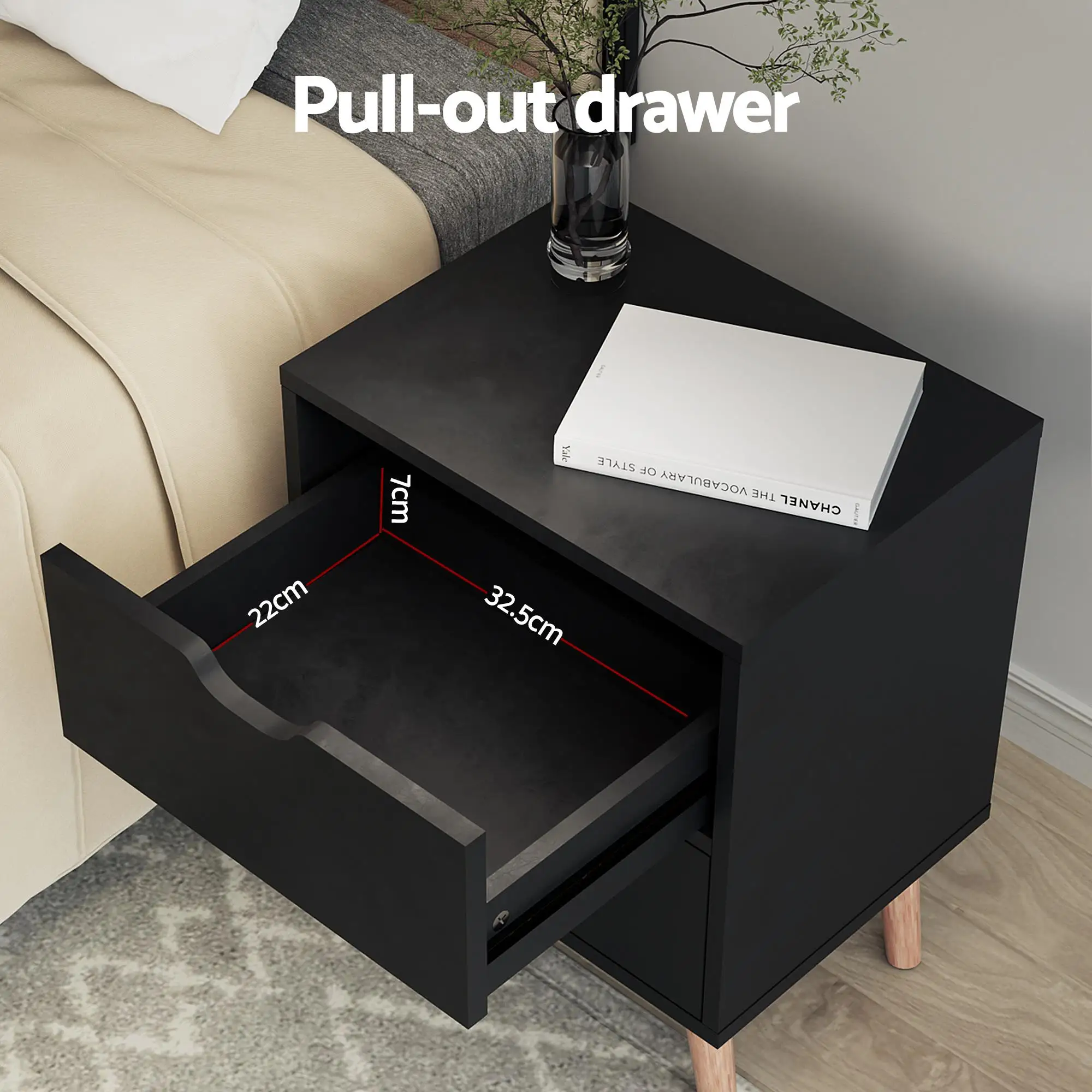 Double Bed Frame and Bedside Table Set Boucle Beige with Black Headboard and Nightstand Modern Upholstered Bedroom Furniture Set