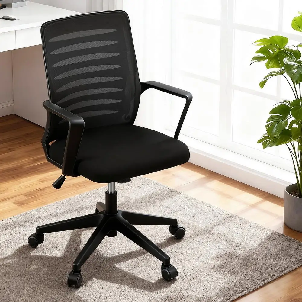Ergonomic Mesh Office Chair with Lumbar Support Height Adjustable Swivel Mid Back Desk Chair for home Office Study Black