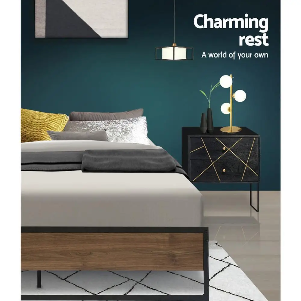 Queen Metal Bed Frame Durable Bed Base Oslo Style Modern Platform Support Frame