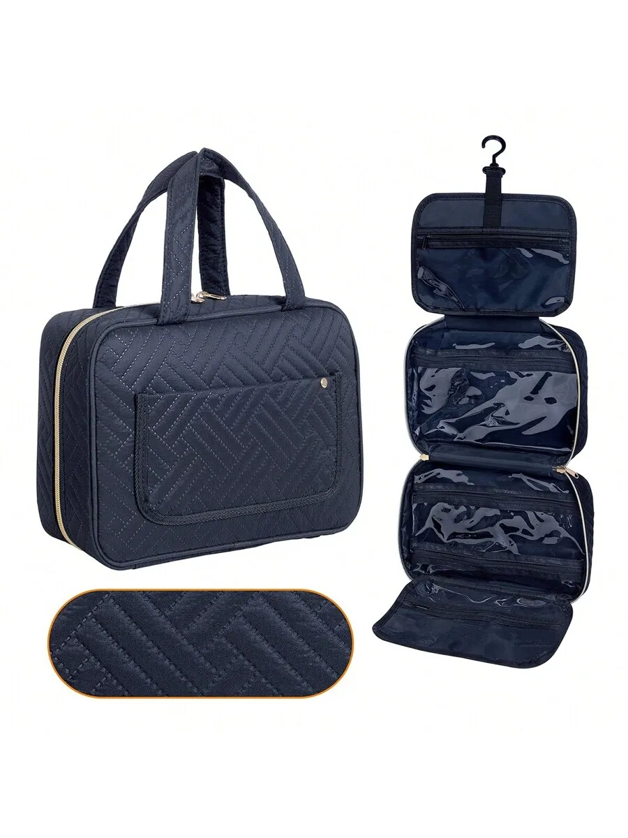 Large Capacity Hanging Travel Organizer - Waterproof Multi-Compartment Makeup Bag With Hook, Unisex, Black, Toiletry Organizer,