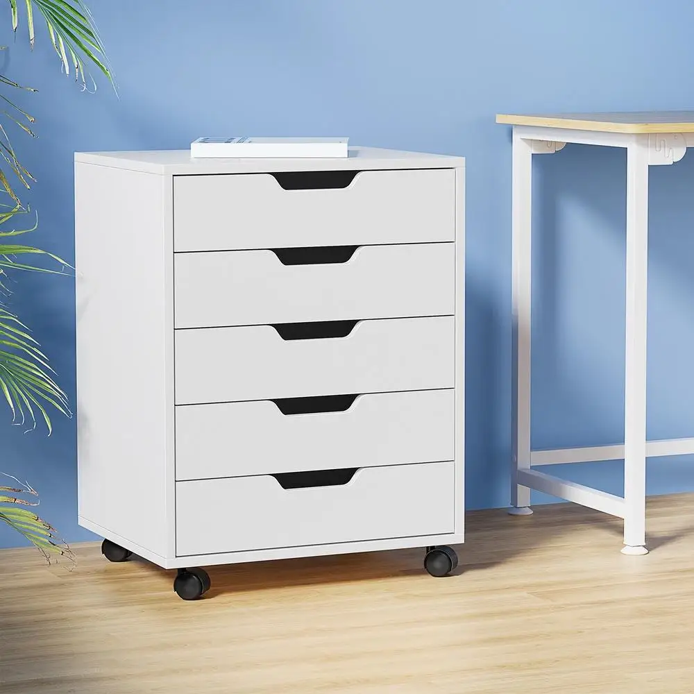 5 Drawer Mobile Filing Cabinet Rolling Storage Chest White Office Storage Cabinet
