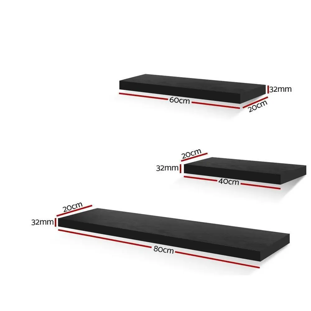 Floating Wall Shelf Set of 3 Black Modern Minimalist Storage Display Shelves for Living Room Bedroom Bathroom Kitchen Decor