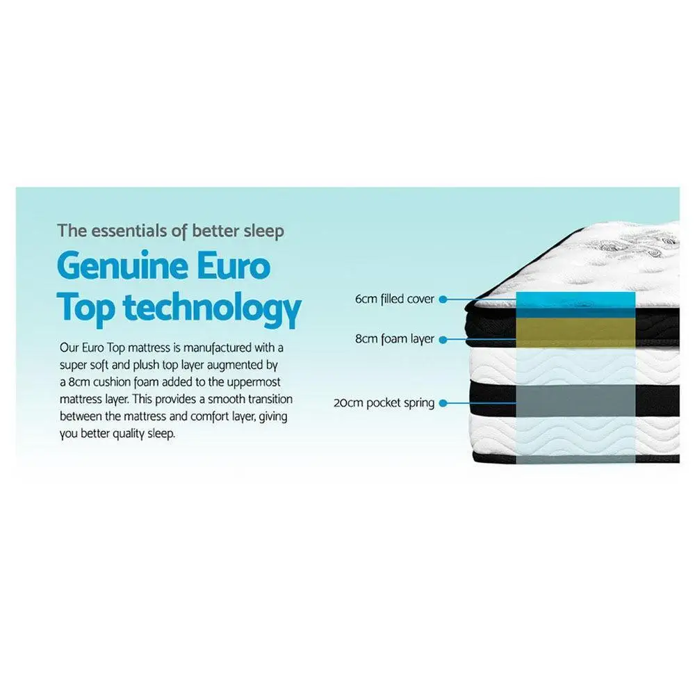 34cm Euro Top Pocket Spring King Mattress Medium Firm Breathable Sleep Support Comfort Durable Bed Mattress