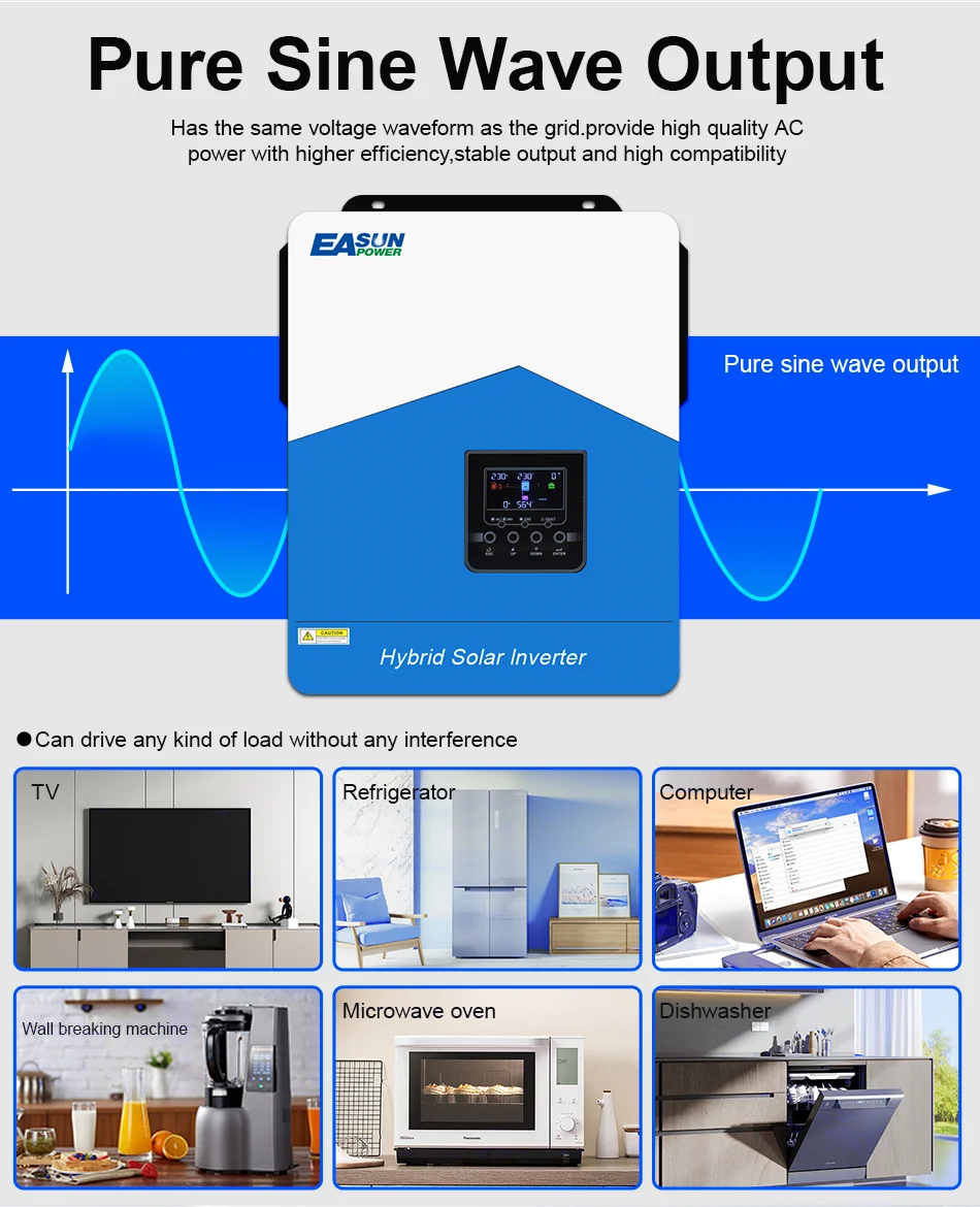 EASUN POWER 6.2KW 48V Off Grid Hybrid Solar Inverter Pure Sine Wave Built-in 120A MPPT Solar Charge Controller PV 60V-500VDC Home Solar Power System Suitable for Australian Homes Shipped from Australia Local Warehouse