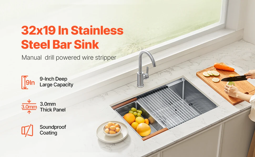 VEVOR Kitchen Sink Workstation Stainless Steel Sinks ingle Bowl Basin with Ledge & Accessories Household Dishwasher for RV