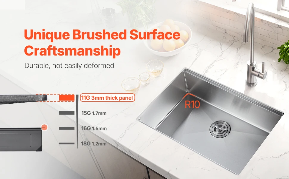 VEVOR Kitchen Sink Workstation Stainless Steel Sinks ingle Bowl Basin with Ledge & Accessories Household Dishwasher for RV