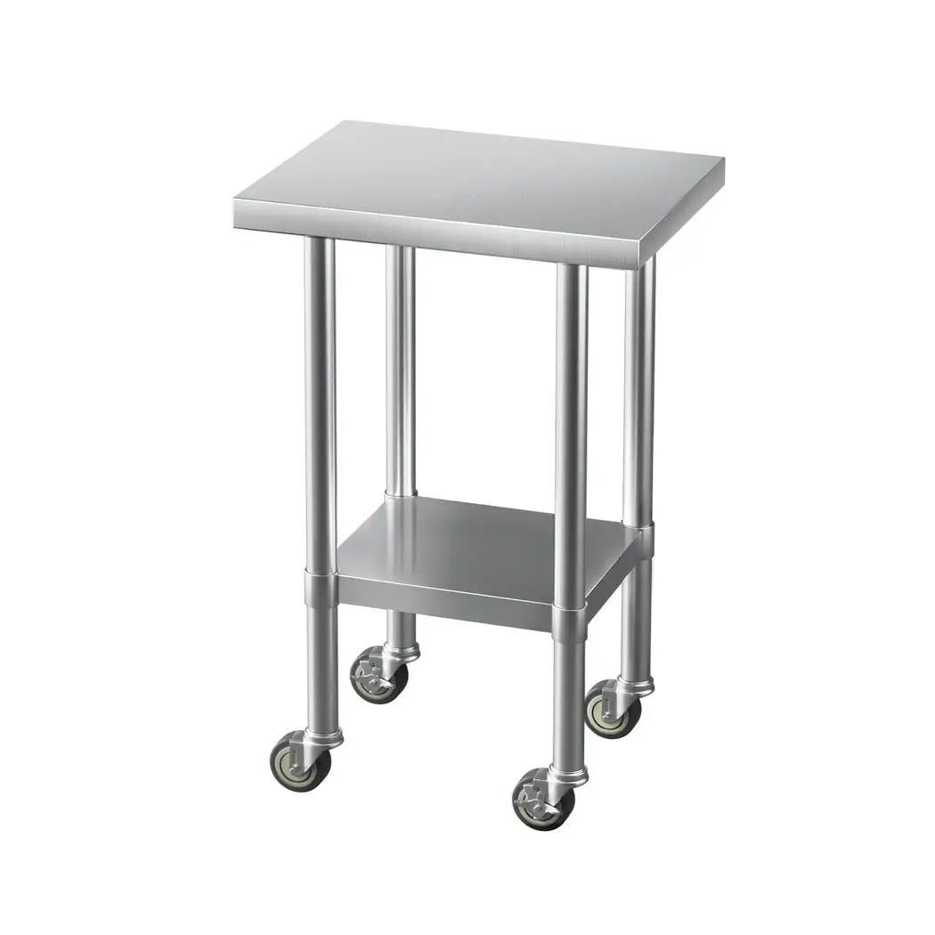 Stainless Steel Kitchen Work Bench with Wheels 61x46cm Heavy Duty Mobile Prep Table