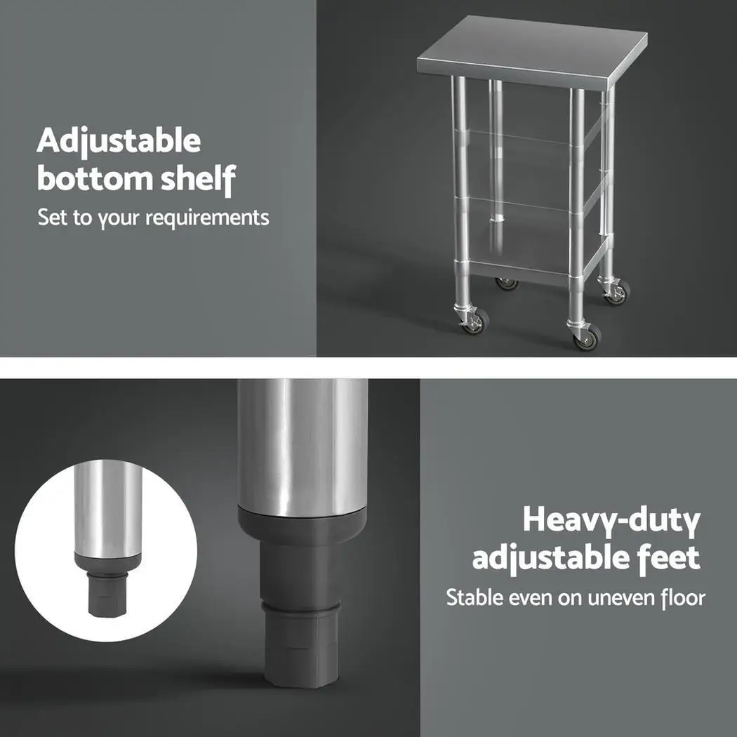 Stainless Steel Kitchen Work Bench with Wheels 61x46cm Heavy Duty Mobile Prep Table